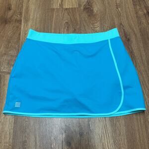 Lands Ends Womens Solid Blue Faux Wrap Skort Attached Shorts Skirt Size Medium